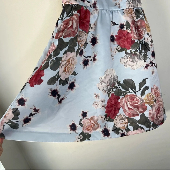 Cece Floral Rose Light Blue Silky Midi Dress Formal Homecoming Wedding sz 0 - Picture 5 of 8